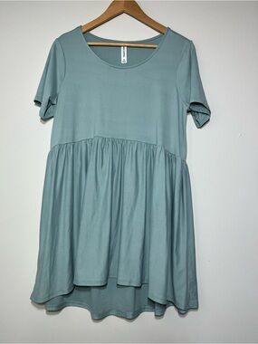 Light Sage Tiered Short Sleeve Tunic Dress